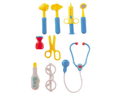 Sada doktor se stetoskopem v kufříku na kolečkách 